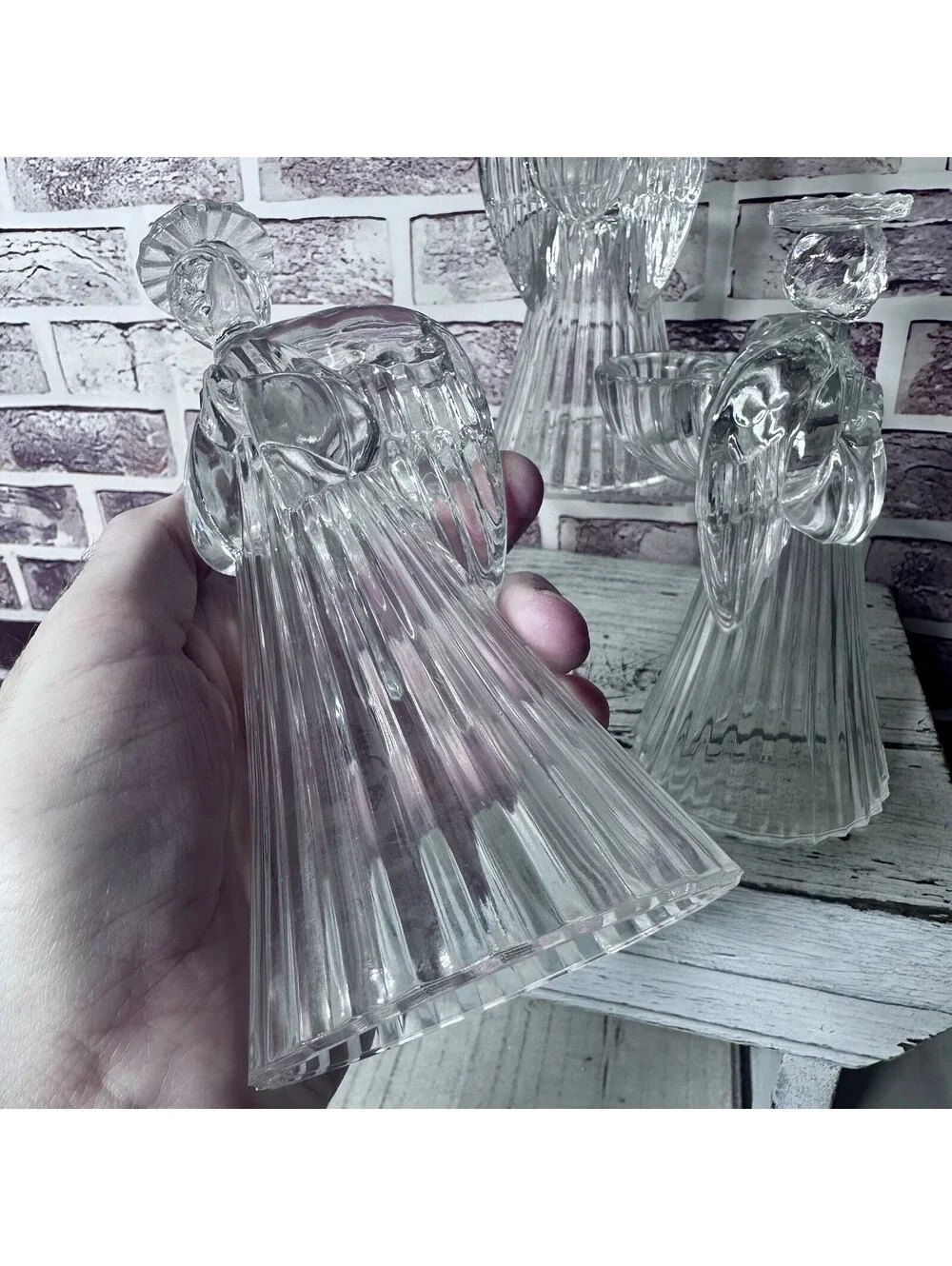 Vintage Avon 24%  Lead Crystal Glass Praying Angels Candle Holders Set of 3